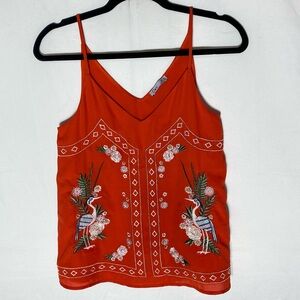 DEX Orange Embroidered Birds Of Paradise Camisole Tank Top XS Festival